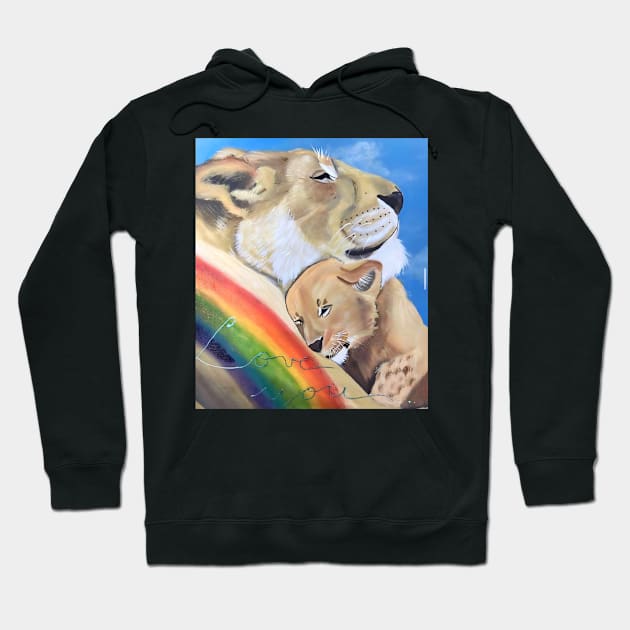 Love between mother and baby lion Hoodie by Marcia Shiono 